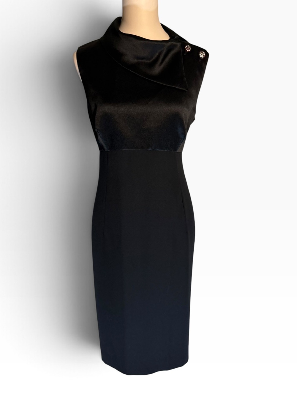 Vintage 90s En Français Huey Waltzer Black Cocktail Dress 14 Rhinestone Collar
